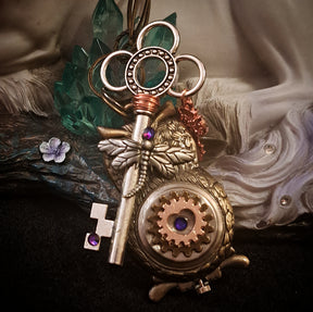 Owl Pendant Fantasy Clock Necklace
