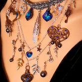 Blue celestial bridal necklace – magical fantasy handmade designer something blue wedding jewelry with world-renowned genuine Swarovski crystals, fairy and flower charms, boho vintage style
