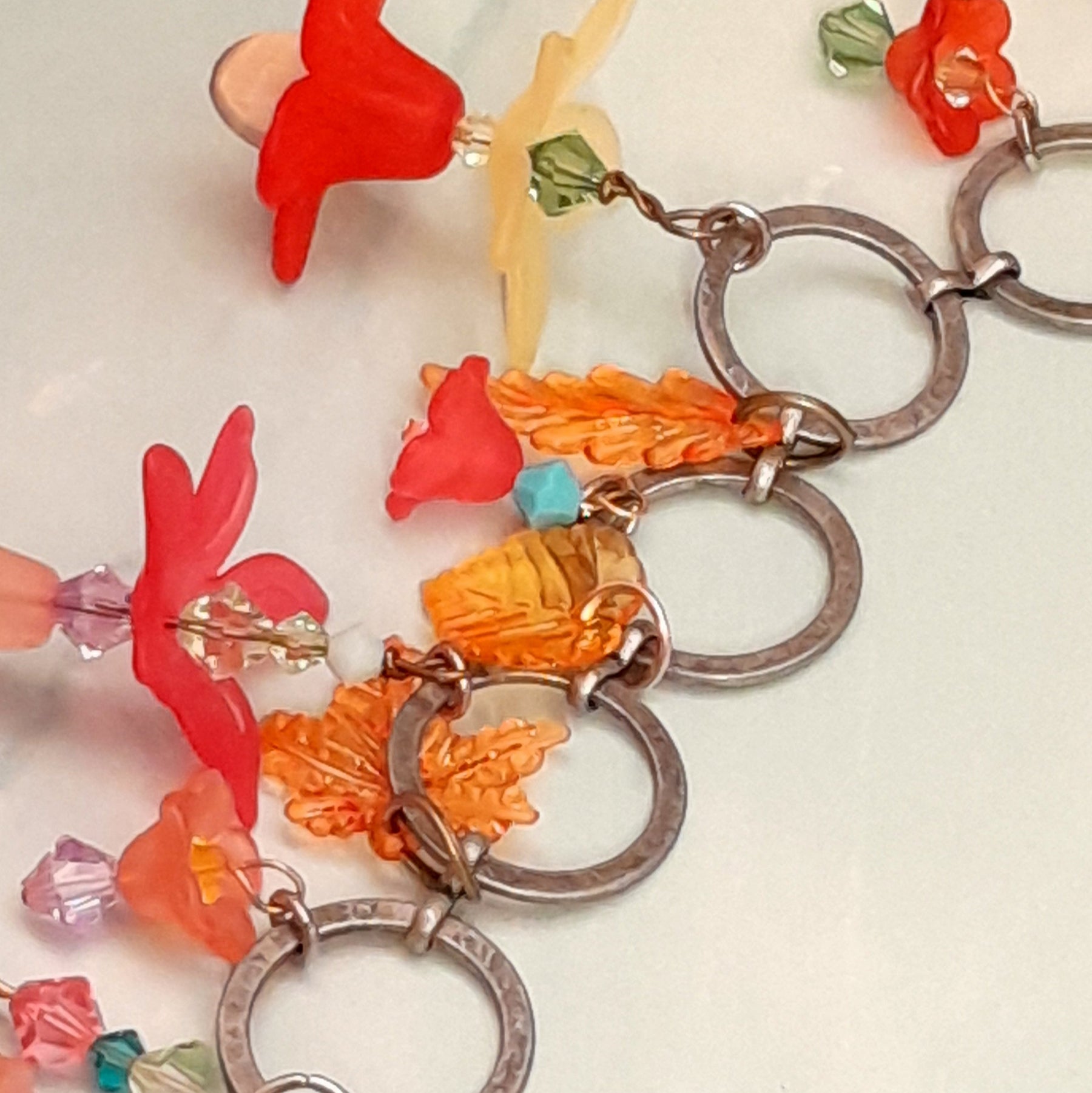 Bohemian magical fantasy rainbow necklace handmade with colorful Swarovski crystals and fairy charms, Victorian style vintage style