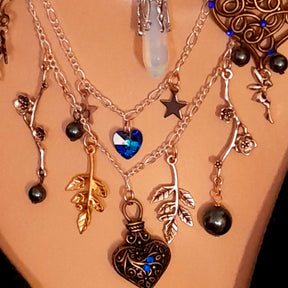 Boho bridal choker – magical fantasy something blue wedding jewelry with world-renowned genuine Swarovski blue crystal hearts and flower charms, handmade designer chic Victorian style