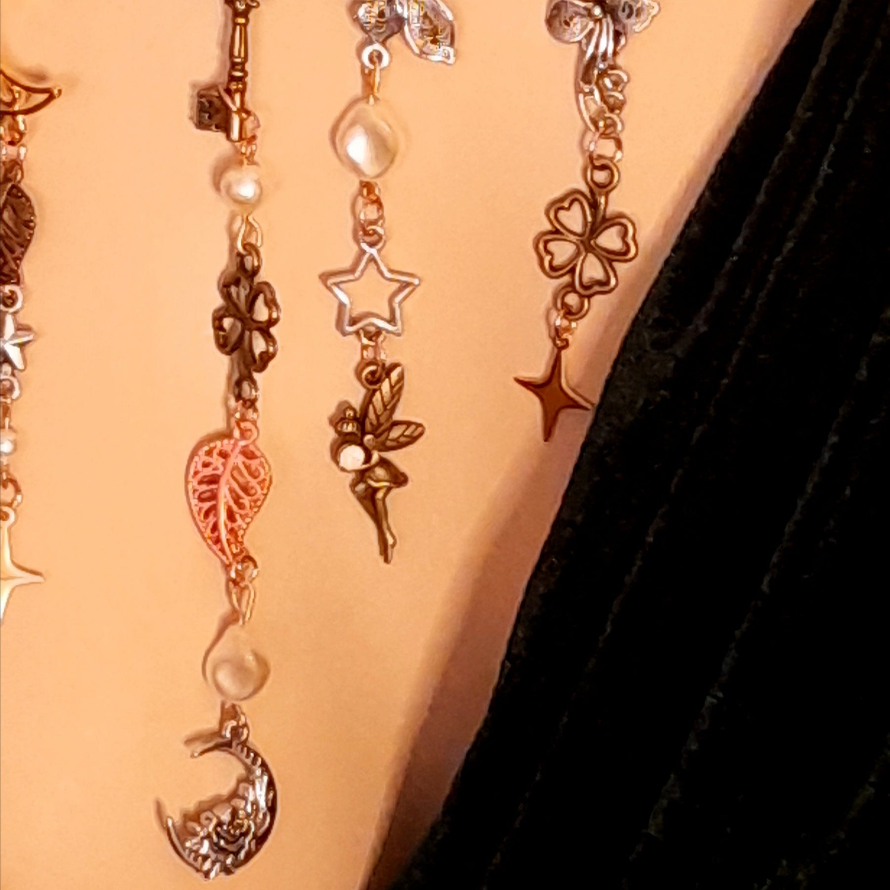 Boho bridal necklace with draping moon, fairy, and cat charms – magical fantasy celestial wedding jewelry with world-renowned genuine Swarovski crystals, handmade vintage Victorian style