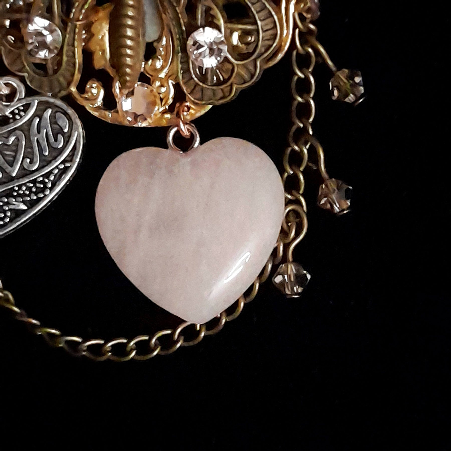 
Victorian style vintage style handmade fantasy butterfly brooch with rose quartz heart and world-renowned genuine Swarovski crystals — perfect magical Mother's Day gift for mom

