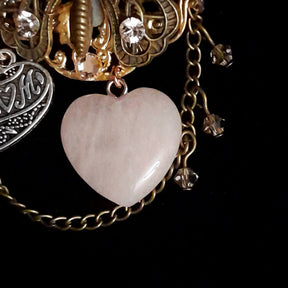 
Victorian style vintage style handmade fantasy butterfly brooch with rose quartz heart and world-renowned genuine Swarovski crystals — perfect magical Mother's Day gift for mom

