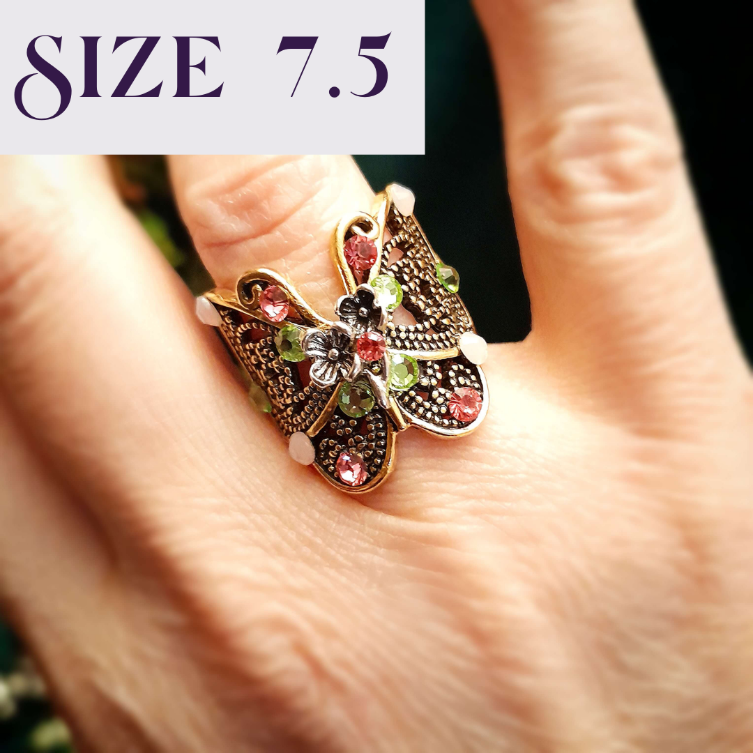 Butterfly Flower Nature Ring Size 7.5