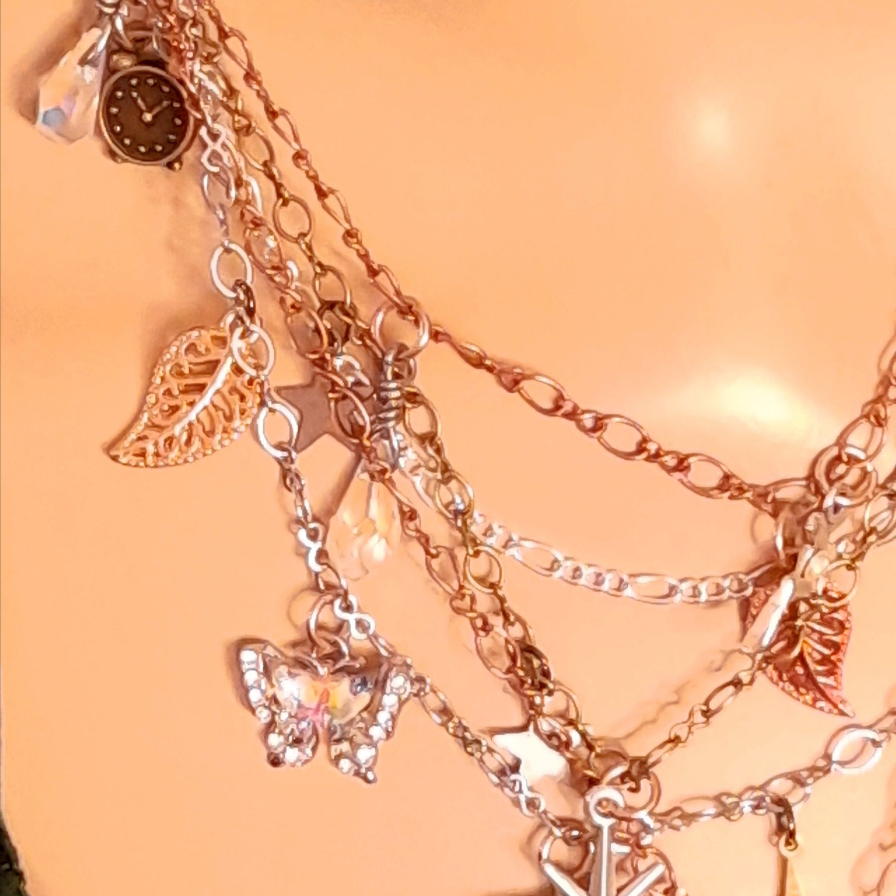 Layered multi-chain wedding necklace – alternative bridal jewelry with Swarovski crystals, celestial handmade high-end design