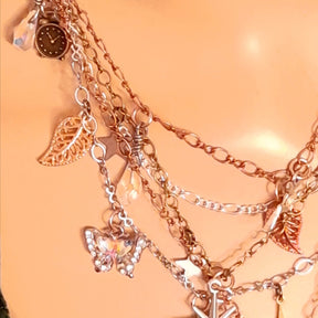 Layered multi-chain wedding necklace – alternative bridal jewelry with Swarovski crystals, celestial handmade high-end design