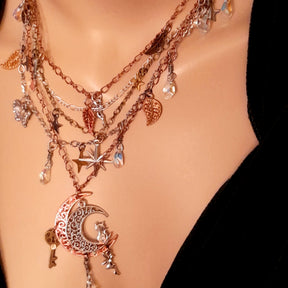 Celestial non-traditional bridal necklace – multi-layer Swarovski crystal wedding jewelry, handmade high-end designer design