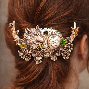 wolf hairclip swarovski crystals rose fairy magical hair jewelry fantasy unique jewelry