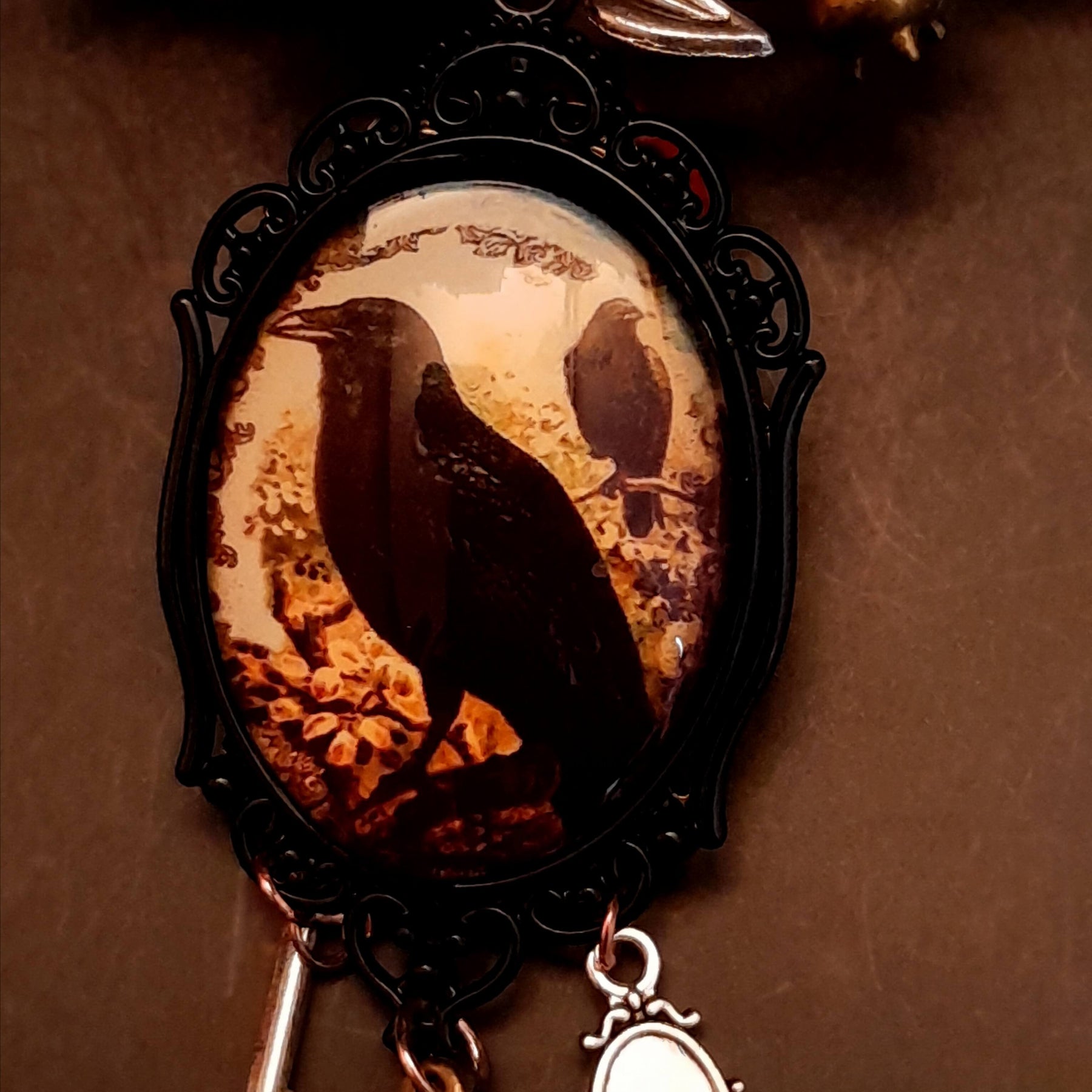 fairytale crow necklace witch hat spinning wheel cauldron mirror broom pumpkin carraige magic lamp