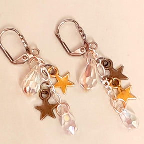 Victorian style dainty star bridal earrings with world-renowned genuine Swarovski AB crystals — small handmade designer wedding jewelry, vintage style