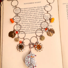 Double-sided Halloween nature necklace with a baroque crystal pendant on the front and an owl crescent moon design on the reverse, Swarovski crystals, Victorian style vintage style handmade jewelry