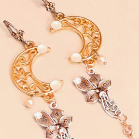 Victorian style vintage style extra long celestial bridal earrings customer review world-renowned genuine Swarovski crystals and pearls moon fairy flower dangle earrings Rachel Flam Design