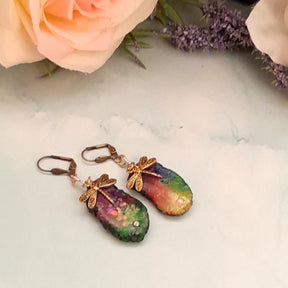 Rainbow earrings Swarovski crystal dragonfly dangle drop