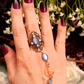 Rachel Flam Design Handmade Slave Bracelet Filigree ring blue cat's eye moon hand made Victorian style antique style 