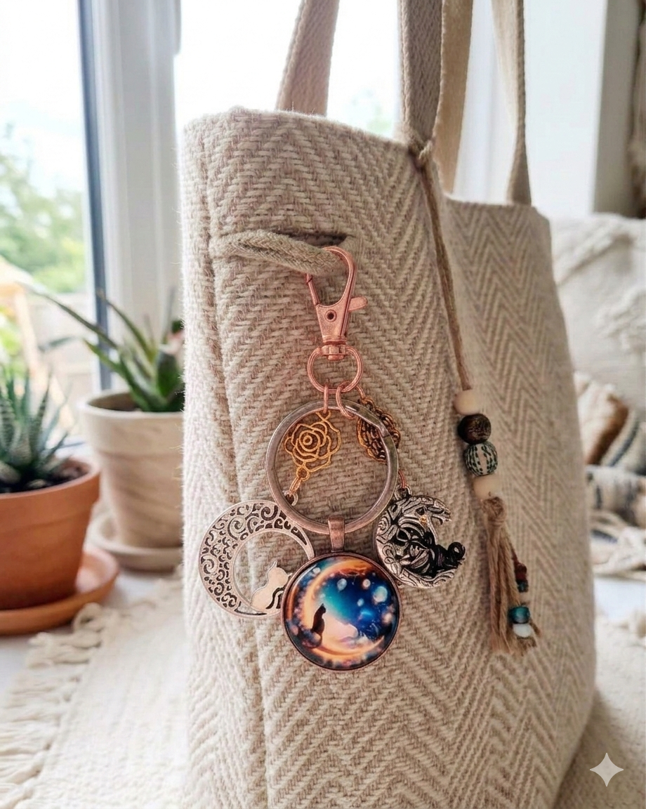 Purse Charm Cats Moons - Cat Lover Accessories
