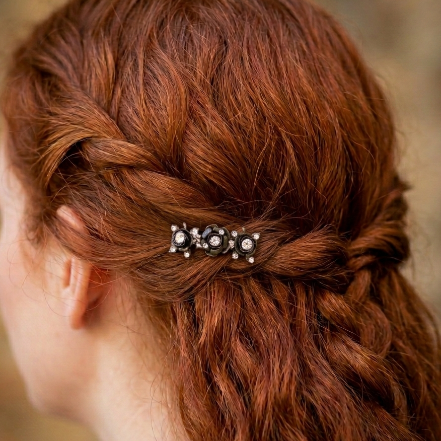 Hairclip Crystal Rose Flowers Barrette
