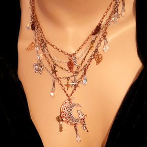 Handmade celestial bridal necklace – multi-layer Swarovski crystal wedding jewelry, non-traditional high-end designer piece