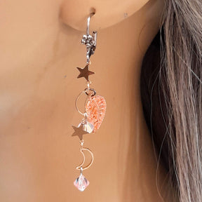 Victorian style handmade designer rose gold bridal earrings with world-renowned genuine Swarovski AB crystals — celestial star moon wedding jewelry, vintage style