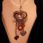 Handmade fantasy heart necklace with rose quartz and world-renowned genuine Swarovski crystals — Victorian style magical love jewelry for her