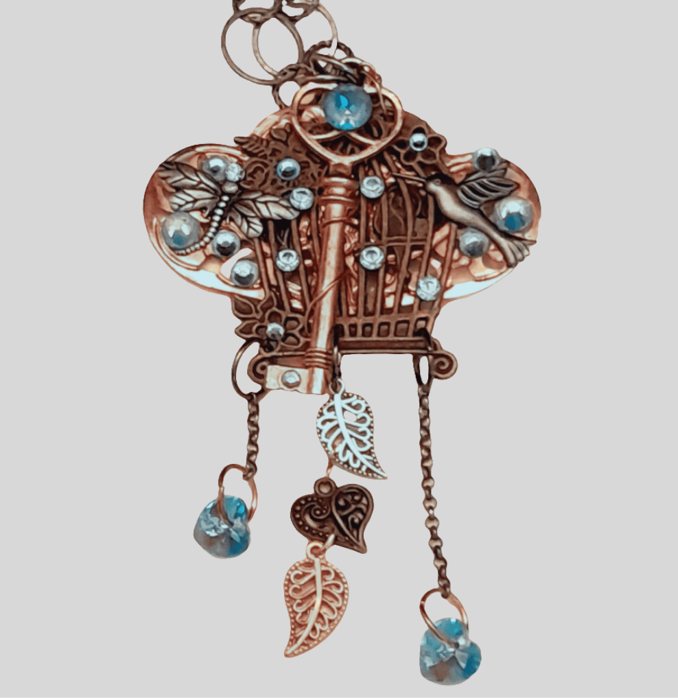 Hummingbird Dragonfly Heart Necklace