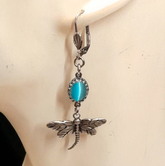 Turquoise Dragonfly Cat's Eye Earrings