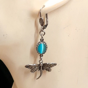 Turquoise Dragonfly Cat's Eye Earrings