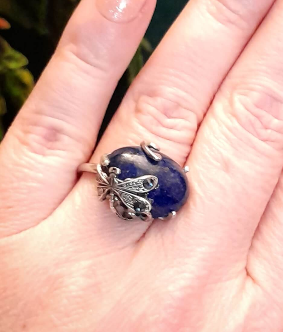 Adjustable Ring Lapis Lazuli Dragonfly