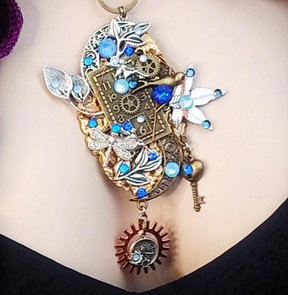 Fantasy Blue Clock Statement Necklace - Sapphire Vault of Time