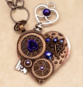 Key Heart Necklace |Purple Crystals