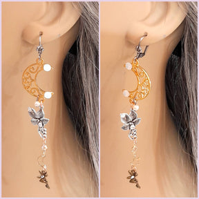 Matching earrings, left ear, right ear, celestial theme, white Swarovski crystals, bridal earrings, wedding jewelry