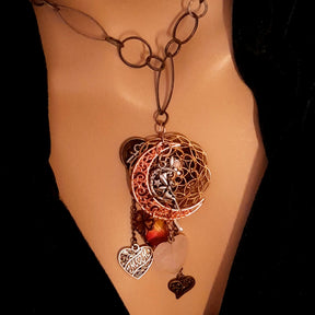 Vintage style love necklace with fairy charm, rose quartz, and world-renowned genuine Swarovski crystals — magical fantasy mothers day gift for her