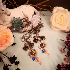 
Matching necklace set heart flat lay of both identical pieces, filigree lockets and love key, Victorian style vintage style handmade

