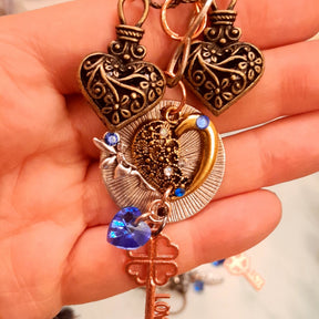 
Matching necklace set heart close-up of dimensional filigree locket hearts, Victorian style vintage style handmade jewelry

