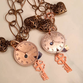 
Matching necklace set heart with steampunk clock reversible focal, Victorian style vintage style handmade fantasy jewelry

