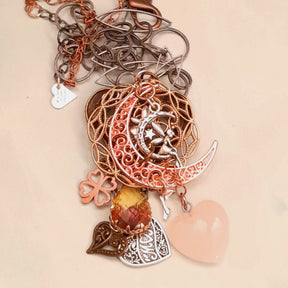 Magical mothers day heart necklace with fairy charm and world-renowned genuine Swarovski crystals — vintage style fantasy gift for her