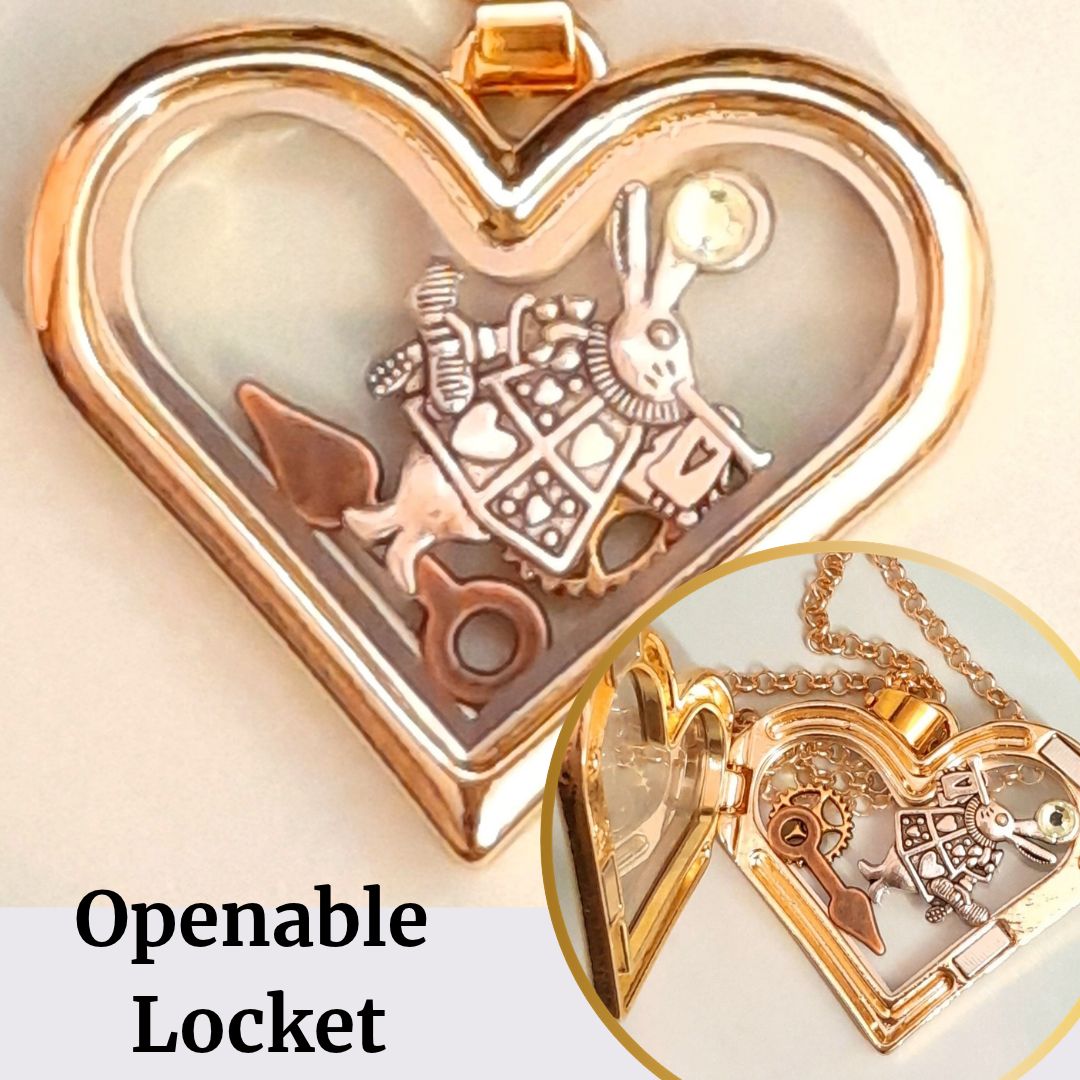 Necklace Locket Pendant Heart Openable Alice in Wonderland