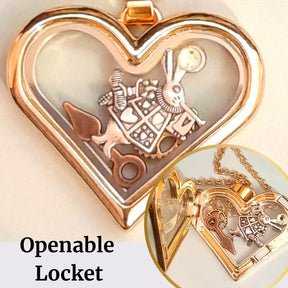Necklace Locket Pendant Heart Openable Alice in Wonderland
