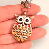 Cute owl pocket watch necklace wings open showing working clock face Swarovski orange crystals animal jewelry Victorian style vintage style handmade Rachel Flam Design