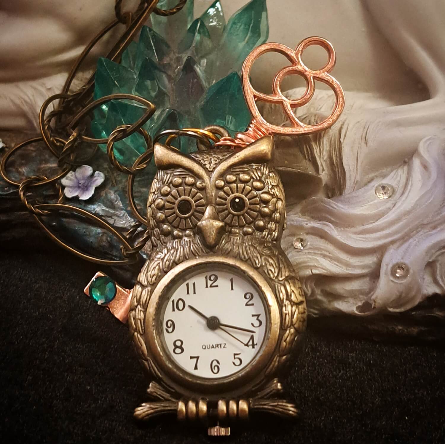 Owl Fantasy Clock Necklace - with Enchanting Fairy