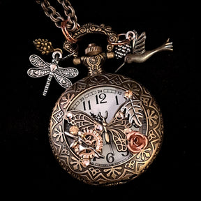 Butterfly Pendant Pocket Watch Necklace