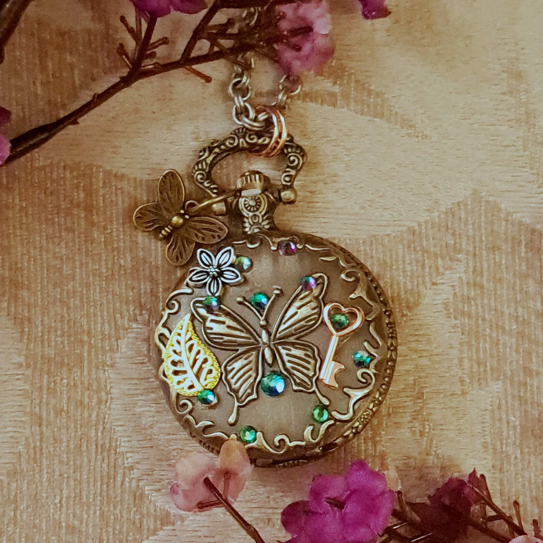 Butterfly Pocket Watch Pendant Necklace