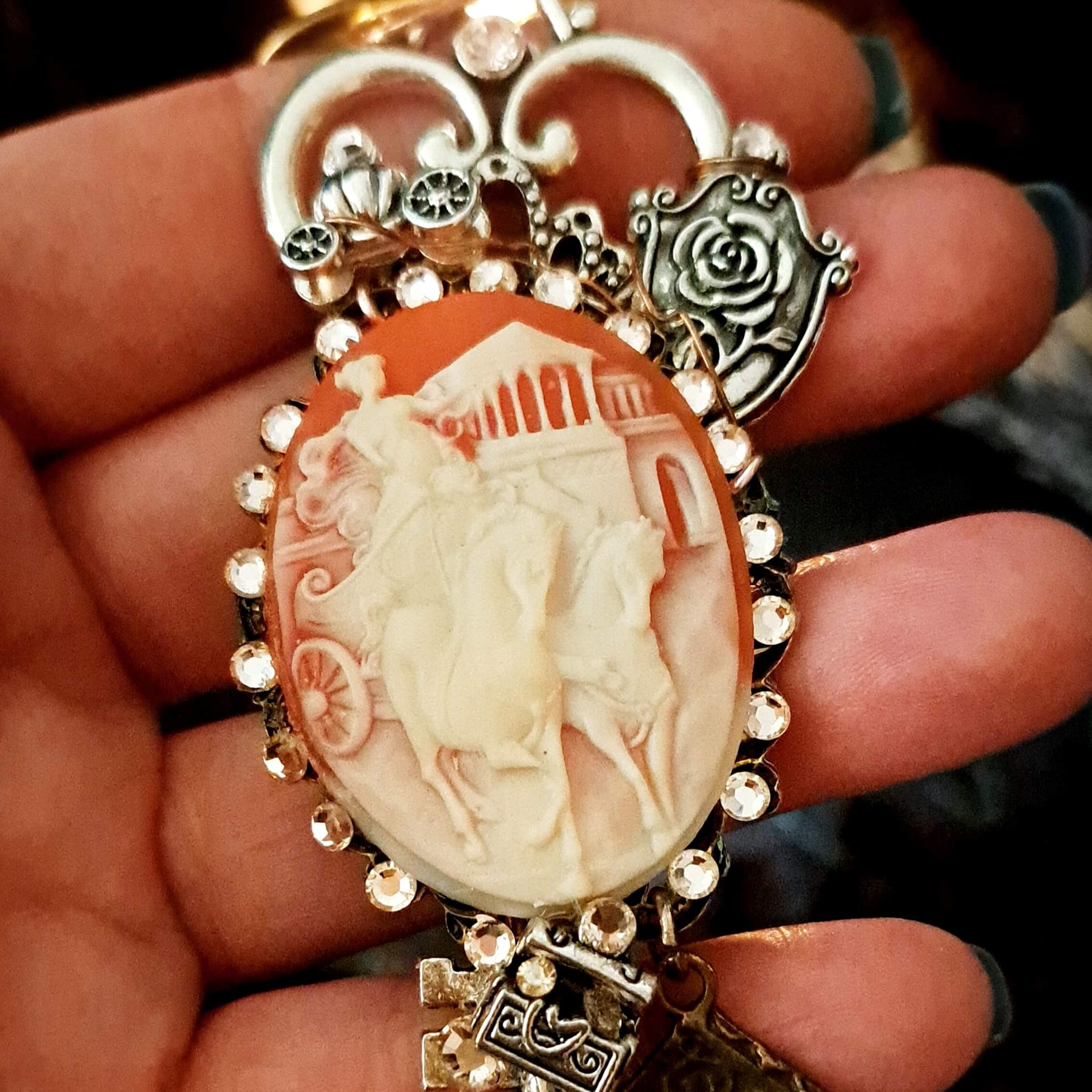 Horse Chariot Cameo Pendant Necklace