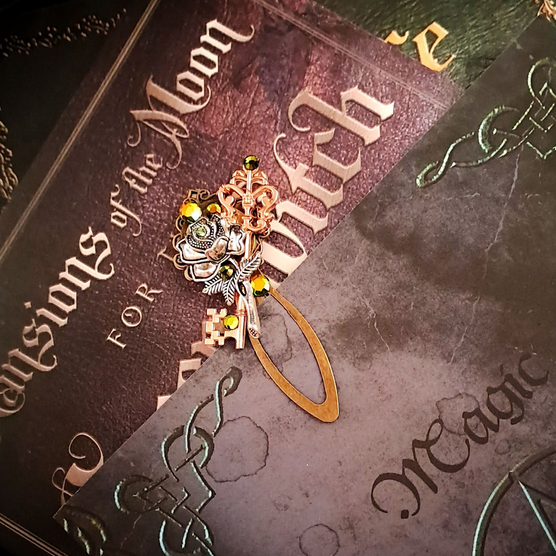 bookmark with clock cabocon key rose swarovski crystals fantasy unique bookmarks