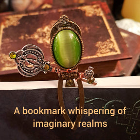 Unique Bookmark Green Crystals & Cat's Eye