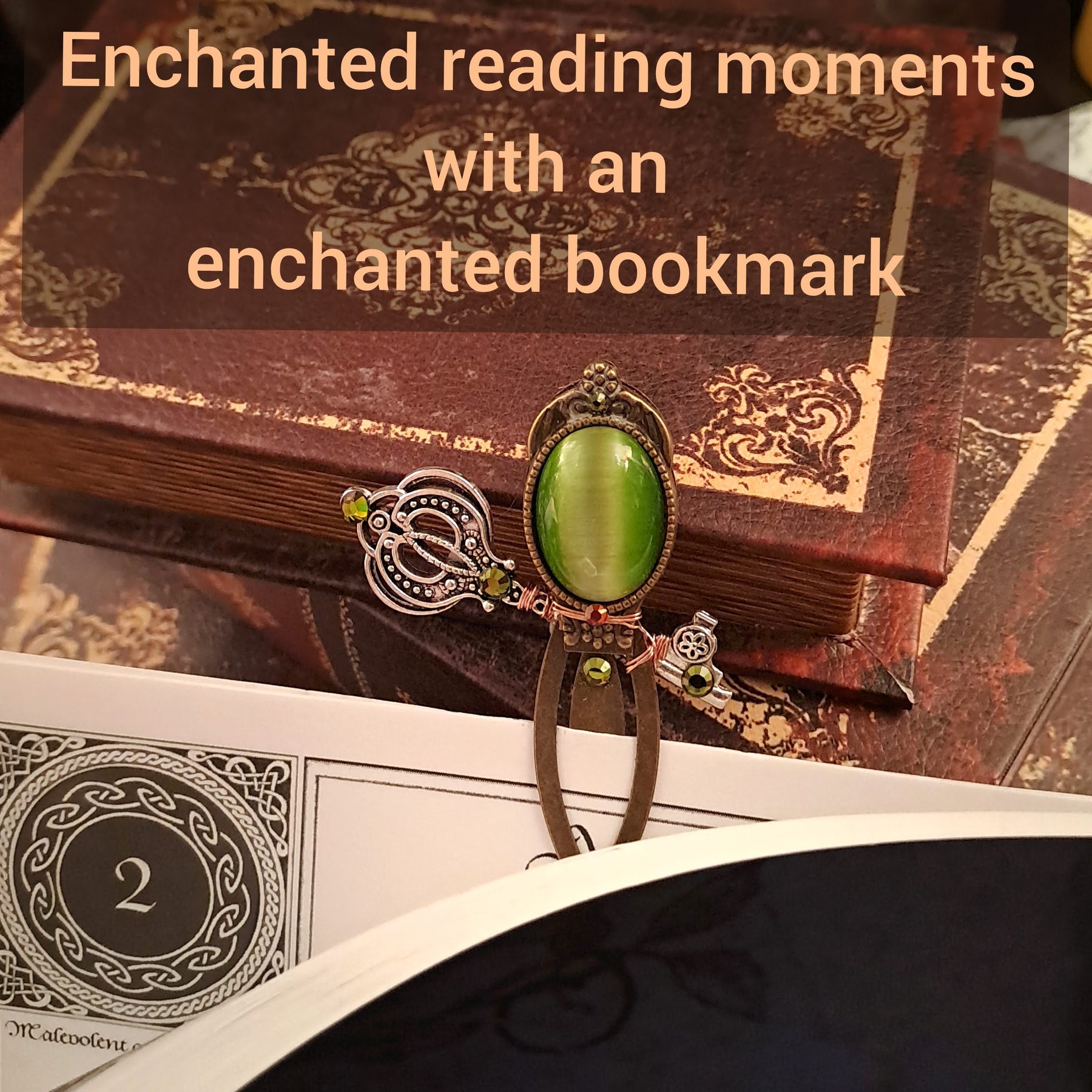 swarovski green crystals bookmark cats eye stone unique fantasy