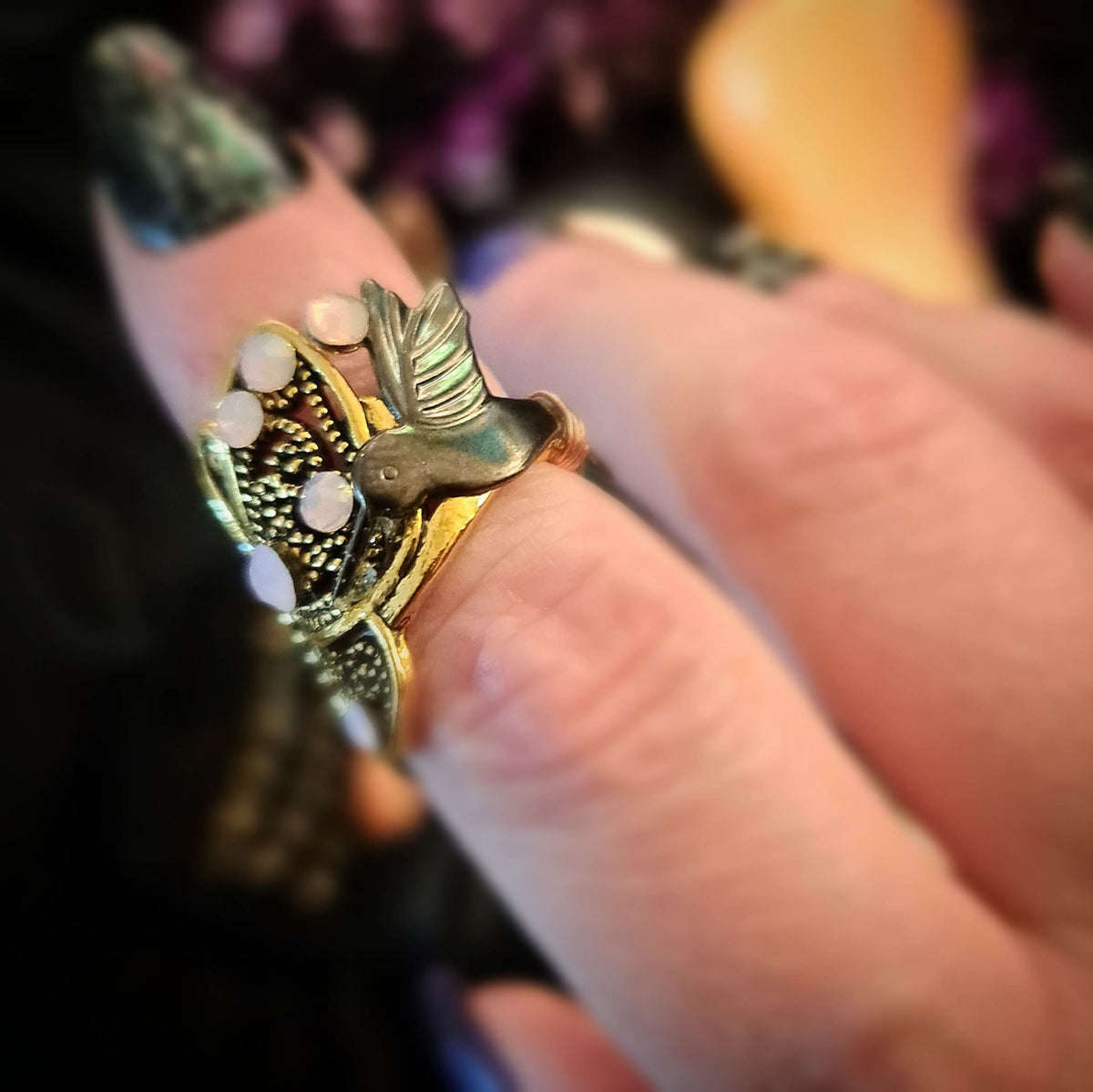 Butterfly Hummingbird Filigree Ring - Size 6