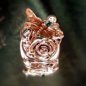 Dragonfly Rose Emerald Green Crystal Ring - Size 10