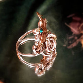 Dragonfly Rose Green Crystal Ring Size 10