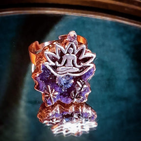 Adjustable Ring Purple Geode Lotus Flower Yoga