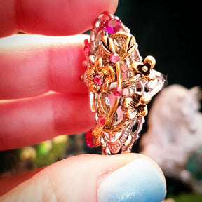 Flower Fairy Pink Crystals Ring - Size 5.5